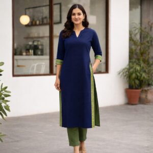 Navy Blue Cotton Straight Kurta