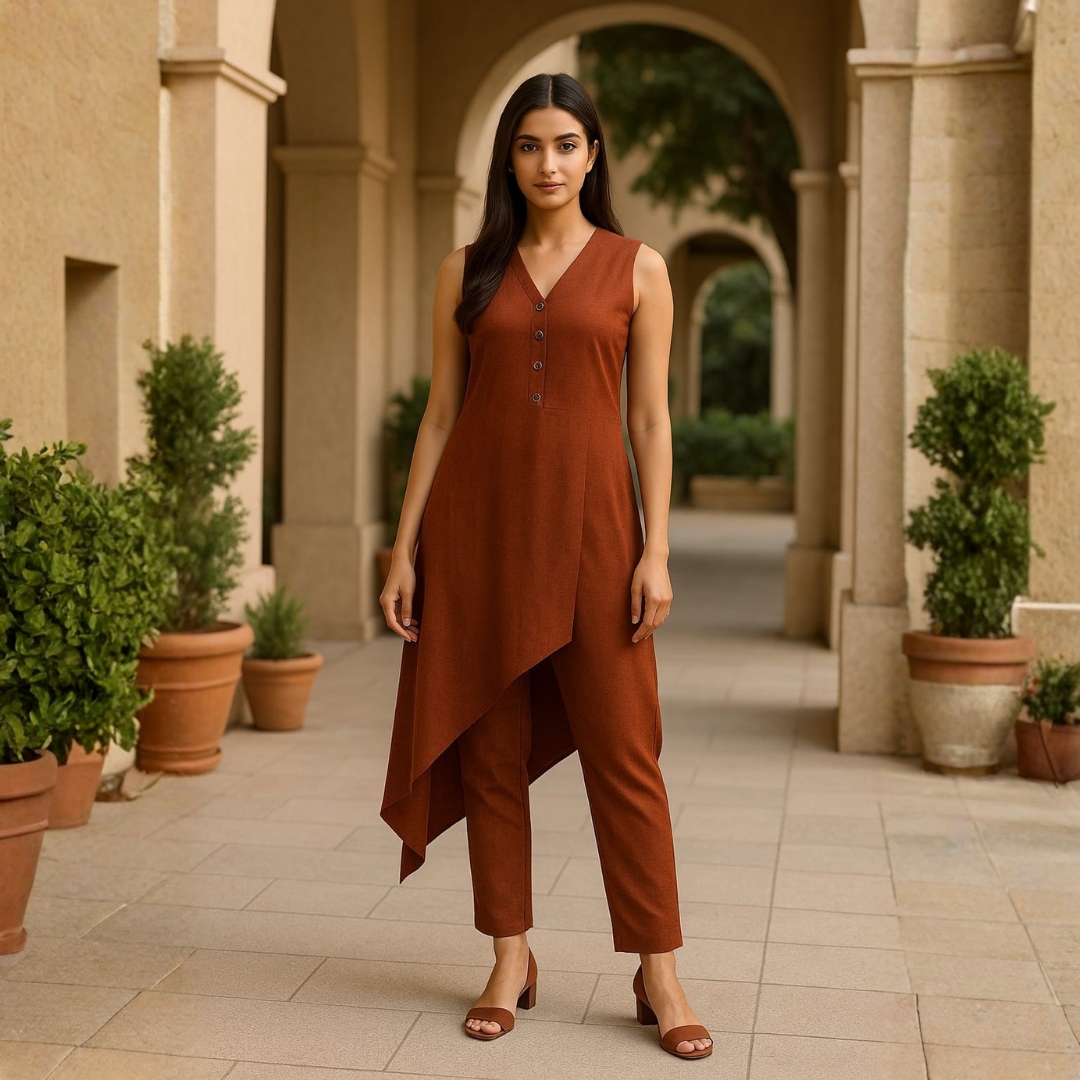 Rust Asym Wrap Kurta