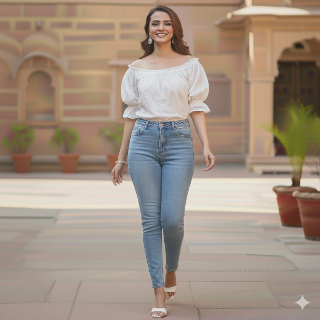 SKAIVOR- Ivory Meadow Off-Shoulder Top