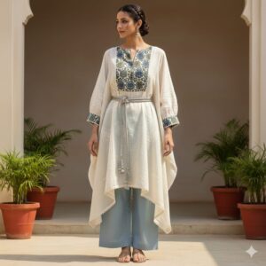 SKAIVOR- Ivory Cotton Maxi Kurta