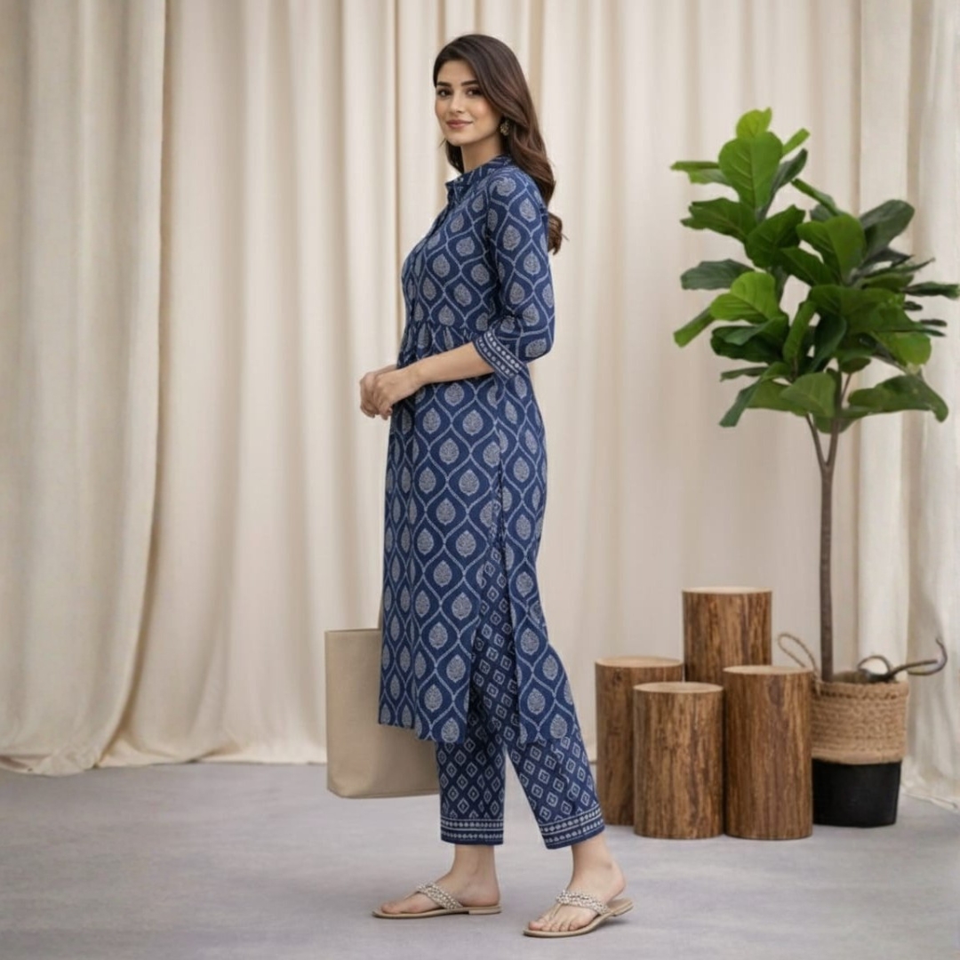 Skaivor | Indigo Printed Kurta Set
