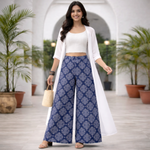 Indigo Bloom Cotton Palazzo Set