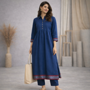 Indigo Blue Flared Cotton Kurta