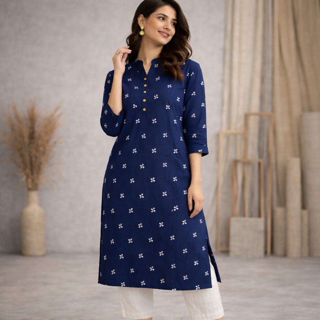 SKAIVOR Indigo Blossom Pure Cotton Kurta