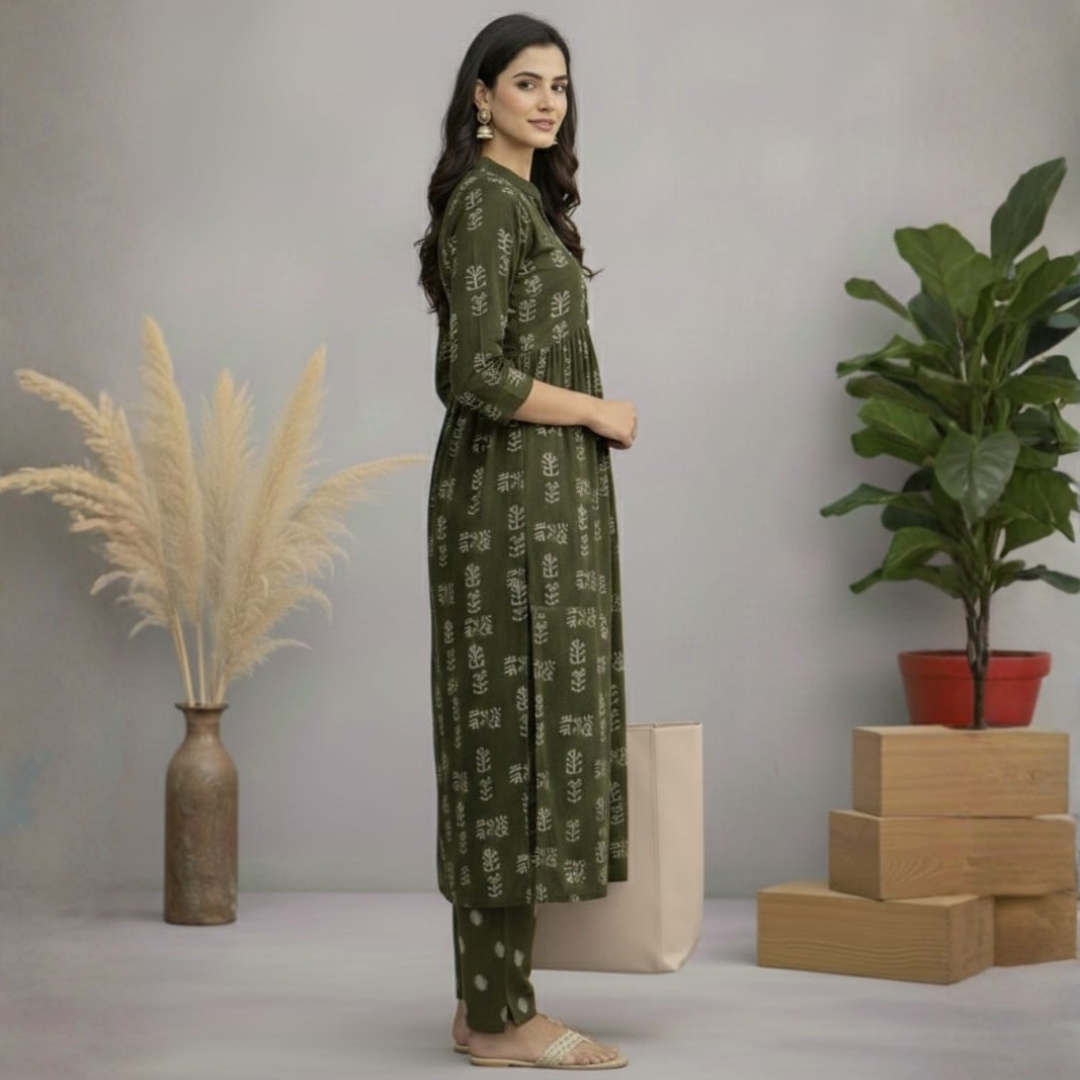 Aarika – Olive Green Printed Kurta Set