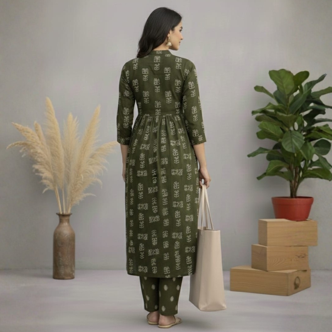 Aarika – Olive Green Printed Kurta Set