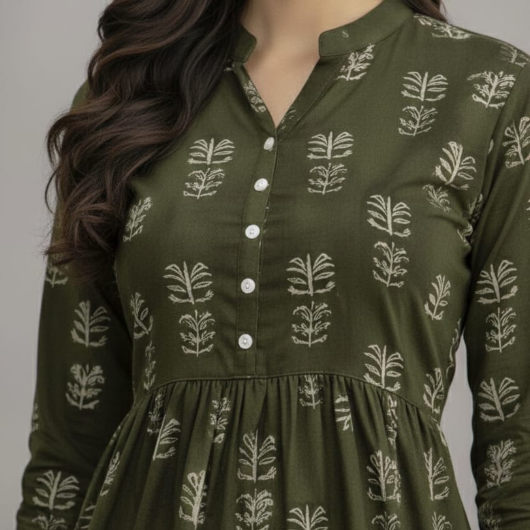 Aarika – Olive Green Printed Kurta Set