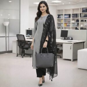 Grey Elegance Kurta Set with Black Dupatta