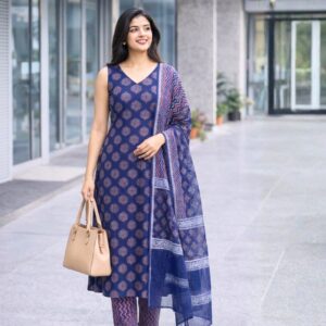 Skaivor Indigo Grace Cotton Kurta Set