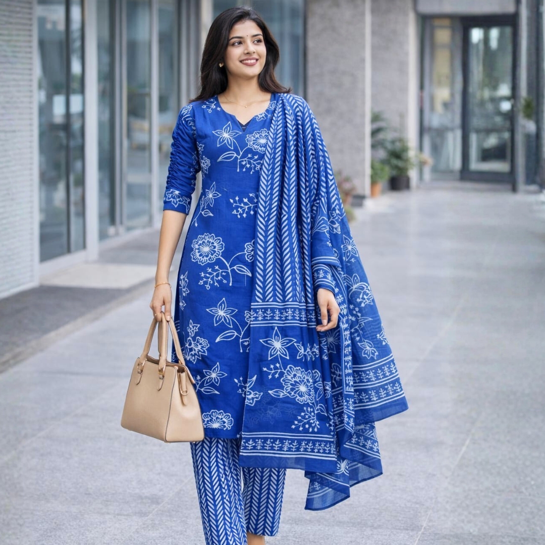 Skaivor Blue Floral Breeze Cotton Kurta Set